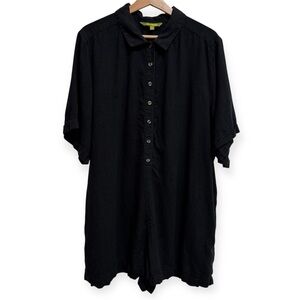 Celandine Anthropologie Oversized Linen Blend Short Sleeve Collared Shirt Romper